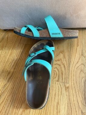 Birkenstock Women’s Turquoise Strappy Slide Sandals